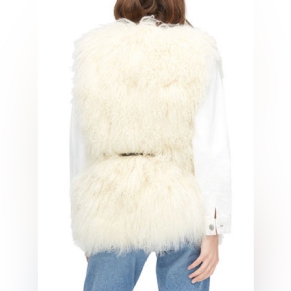 UGG CREAM ABBEY MONGOLIAN SHEARLING FLUFFY SHEEPSKIN VEST, WOMEN'S LARGE ~ NWT - Picture 2 of 8